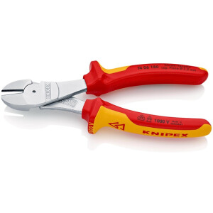 Knipex - Kraft-Seitenschneider verchromt, isoliert mit Mehrkomponenten-Hüllen, VDE-geprüft 180 mm (74 06 180)