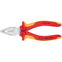 Knipex - Kombizange verchromt, isoliert mit Mehrkomponenten-Hüllen, VDE-geprüft 160 mm (03 06 160)