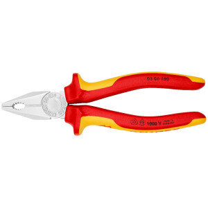 Knipex - Kombizange verchromt, isoliert mit Mehrkomponenten-Hüllen, VDE-geprüft 180 mm (03 06 180)