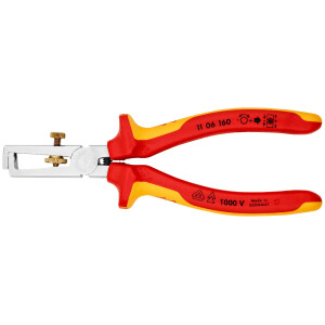 Knipex - Abisolierzange verchromt, isoliert mit Mehrkomponenten-Hüllen, VDE-geprüft 160 mm (11 06 160)