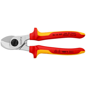 Knipex - Kabelschere verchromt, isoliert mit Mehrkomponenten-Hüllen, VDE-geprüft 165 mm (95 16 165)
