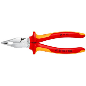 Knipex - Spitzkombizange verchromt, isoliert mit Mehrkomponenten-Hüllen, VDE-geprüft 185 mm (08 26 185)
