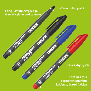 Tracer - Permanent - Marker 4er Set 2x schwarz, rot, blau...