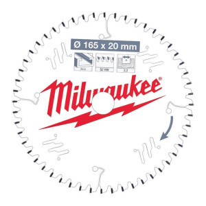 Milwaukee - Kreissägeblatt 165/20 mm 52Z Holz/Alu...